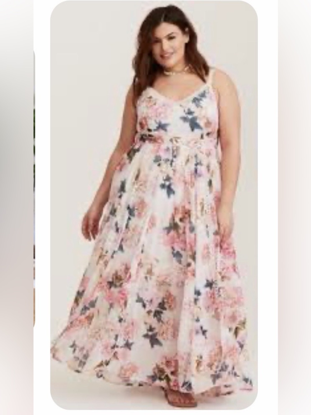 Torrid floral V-Neck Maxi Dress in Pink and Cream
